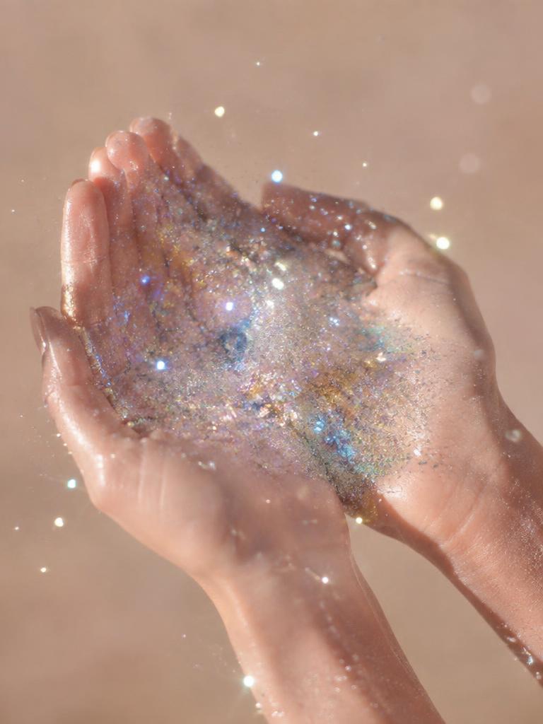 Hands cupping iridescent stardust